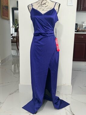 Emerald Sundae Royal Purple Satin Maxi Bodice PartyDress with Front Slit size L